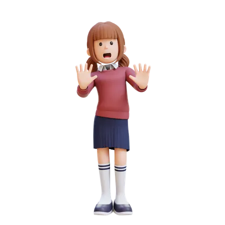Young Girl In Stress And Giving Refusal Pose  3D Illustration