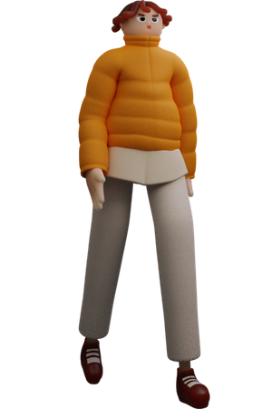 Young girl in walking pose  3D Icon