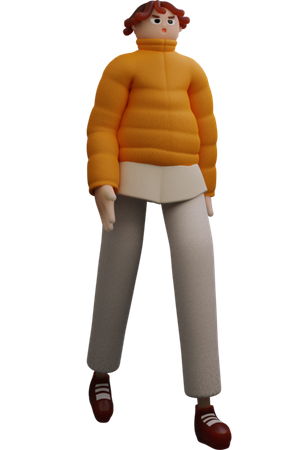 Young girl in walking pose 3D Illustration