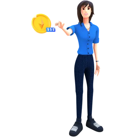 Bitcoin Investment Business Woman 3 D Illustration 3D Illustration