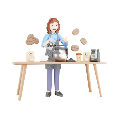 Young girl is making coffee in coffee jug  3D Illustration