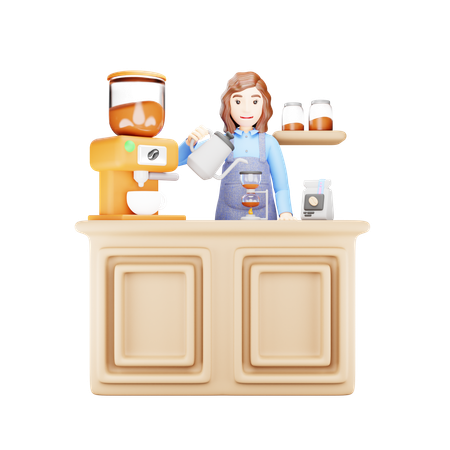 Young girl is making coffee on burner  3D Illustration