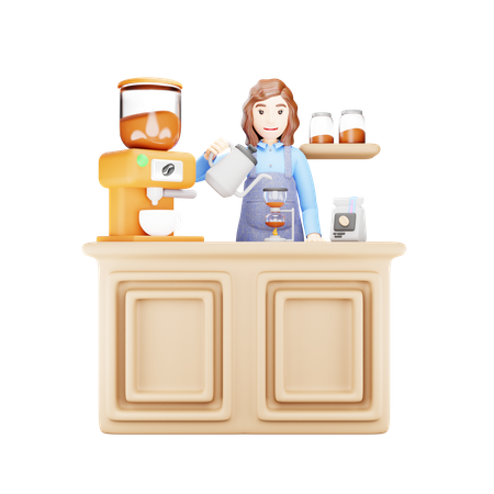 Young girl is making coffee on burner  3D Illustration