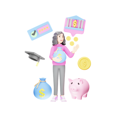 Young girl is paying her annual fees in bank  3D Illustration