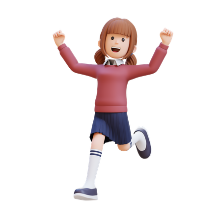 Young Girl Jumping With Excitement And Accomplishment  3D Illustration