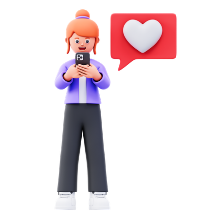Young girl live comment on social media using mobile  3D Illustration