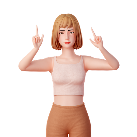 Young girl Makes a Pointing Gesture with Both Hands  3D Illustration