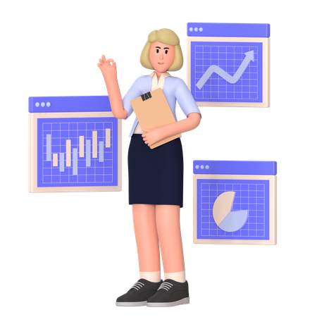 Young Girl Making Data Analytics Report  3D Illustration