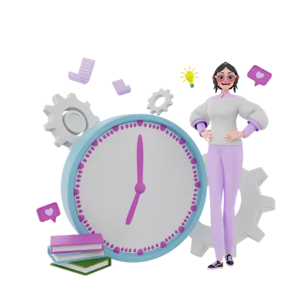 Young girl making work schedule  3D Illustration