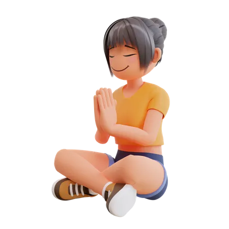 Young Doing Girl Meditating 3D Illustration