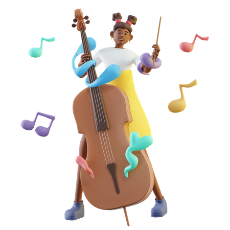 Young Girl Playing Cello  3D Icon
