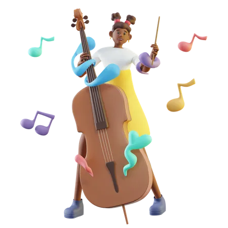 Young Girl Playing Cello  3D Illustration