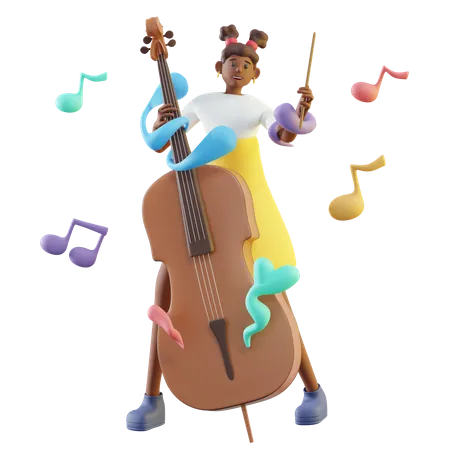 Young Girl Playing Cello 3D Illustration