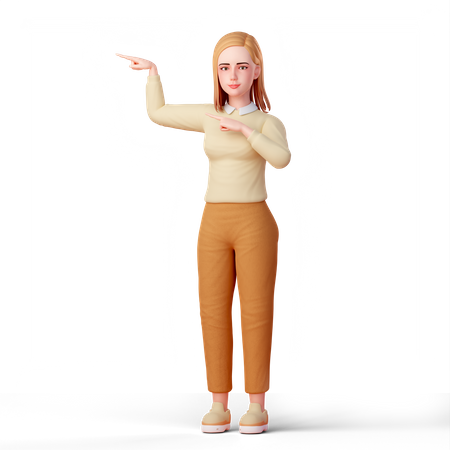 Young girl pointing use both fingers at right side  3D Icon