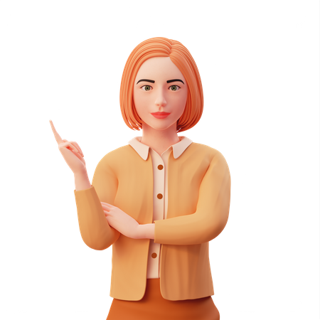 Young girl pointing use right hand and fold left hand 3D Illustration
