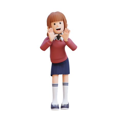 Young Girl Reclines On Her Hands And Shouting While Looking At Camera  3D Illustration