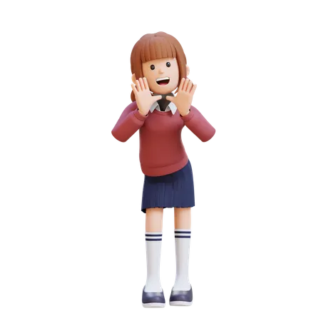 Young Girl Reclines On Her Hands And Shouting While Looking At Camera  3D Illustration