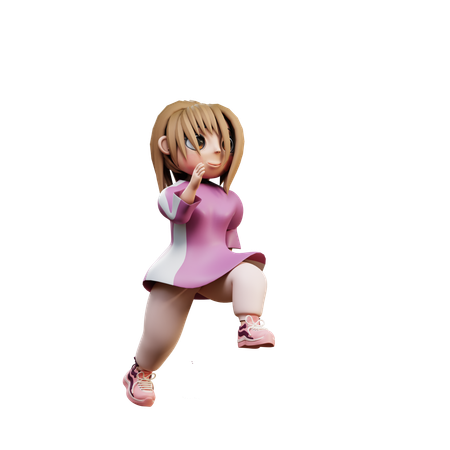 Young Girl Running  3D Illustration