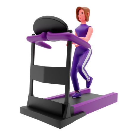 Young girl running on treadmill  3D Illustration