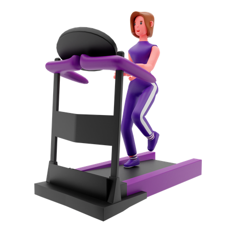 Young girl running on treadmill 3D Illustration