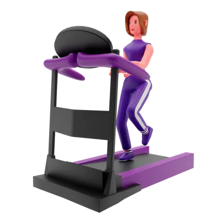 Young girl running on treadmill  3D Illustration