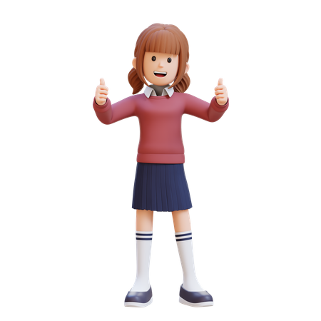 Young Girl Showing Double Thumbs Up  3D Illustration