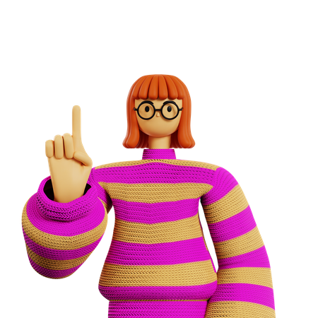 Young girl showing Pointing finger  3D Illustration