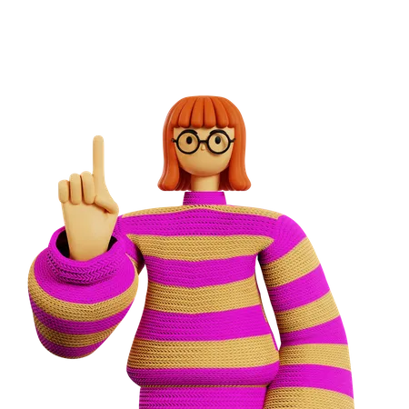 Young girl showing Pointing finger  3D Illustration