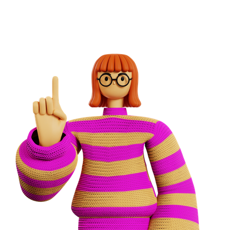 Young girl showing Pointing finger 3D Illustration