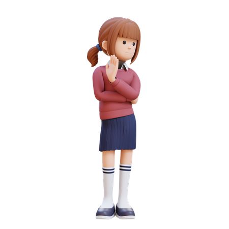 Young Girl Showing Refusal Stop Sign  3D Icon