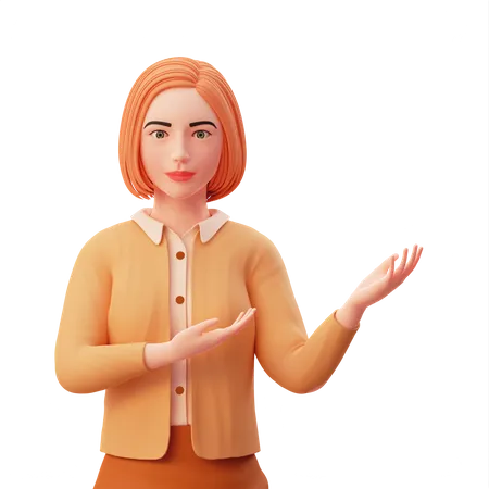 Young girl showing right side using both hands 3D Illustration