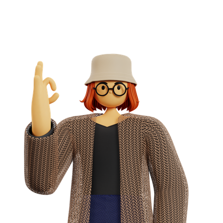 Young girl Showing super gesture pose  3D Icon
