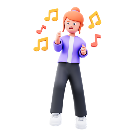 Young girl signing and dancing  3D Illustration