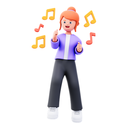 Young girl signing and dancing  3D Illustration