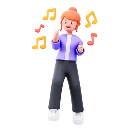 Young girl signing and dancing  3D Illustration