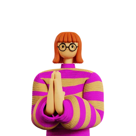 Young girl standing Apologetic pose  3D Illustration