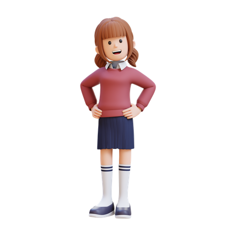 腰に手を当てて立っている若い女の子  3D Illustration
