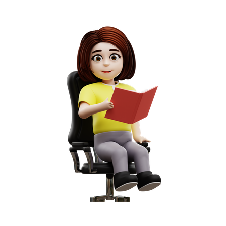 Young girl student reading book  3D Illustration