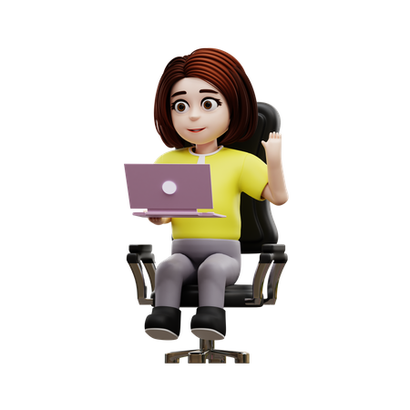 Young girl student using laptop for online study  3D Illustration