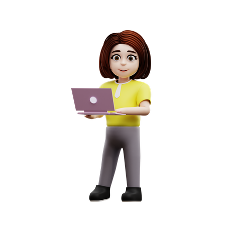 Young girl student using laptop for online study  3D Illustration