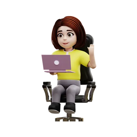 Young girl student using laptop for online study  3D Illustration