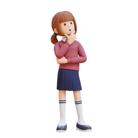 Young Girl Thinking Of Contemplation And Focus While Looking Up  3D Illustration