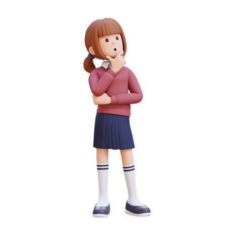 Young Girl Thinking Of Contemplation And Focus While Looking Up  3D Illustration