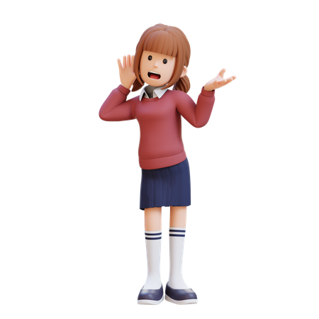 熱心に耳を傾け、あなたの話を聞こうとする若い女の子  3D Illustration