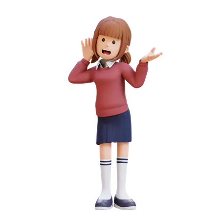 熱心に耳を傾け、あなたの話を聞こうとする若い女の子  3D Illustration