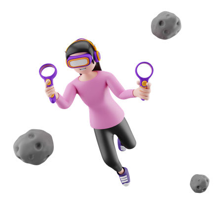 Young girl use vr glasses  3D Illustration