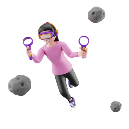 Young girl use vr glasses  3D Illustration