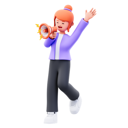 メガホンを使ってアナウンスをしている若い女の子  3D Icon