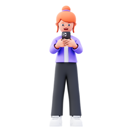 Young girl watching social media on mobile  3D Icon