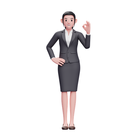 Young Girl Wearing Formal Dress showing super gesture  3D Icon
